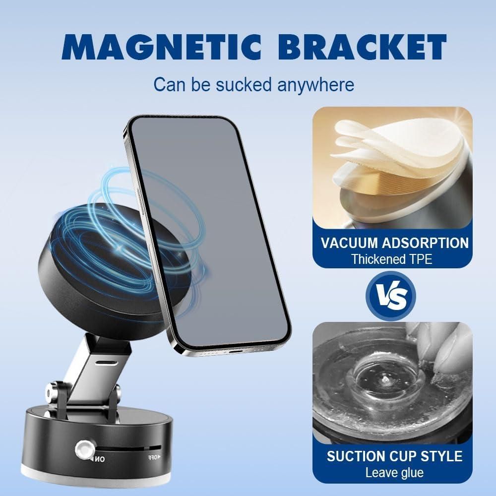 Vacuum Magnetic Suction Phone Holder – Strong Grip Mobile Stand for Car & Home